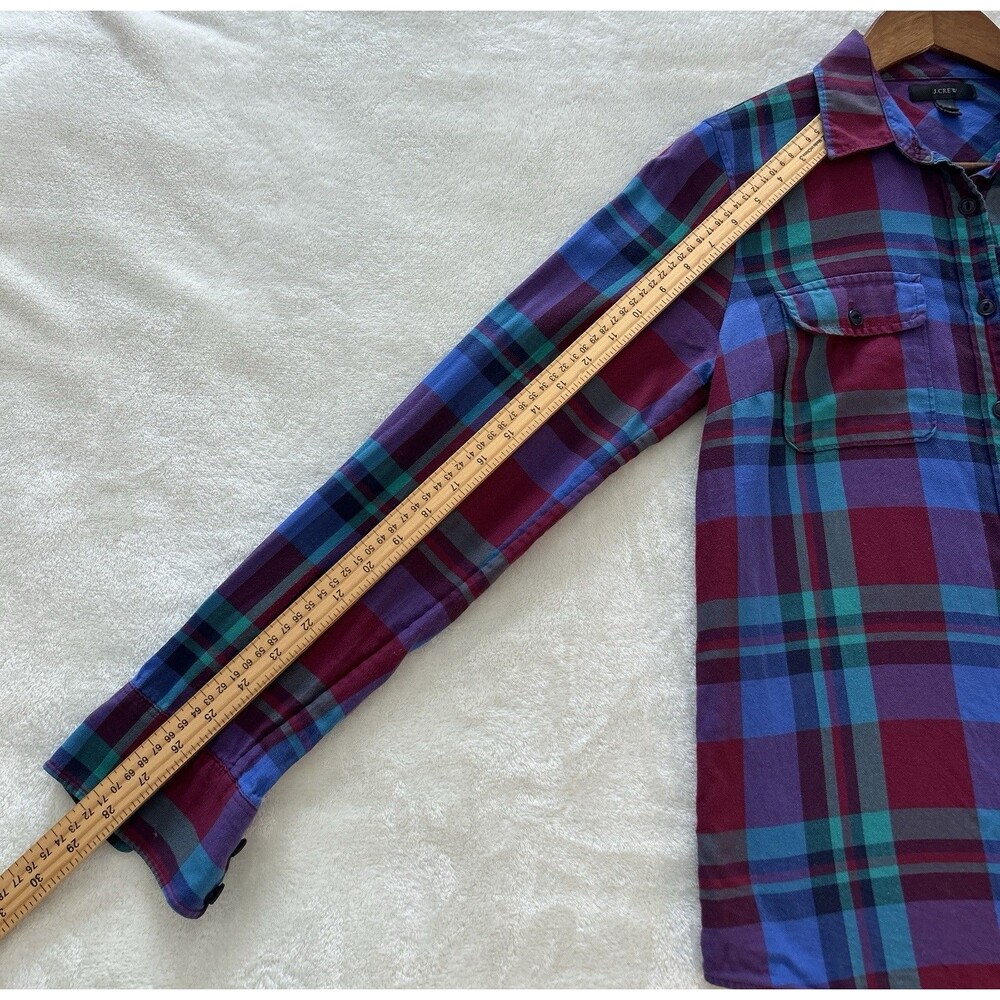 J Crew Shirt Size 6 Button-Up Tartan Plaid Blue Green Academia Utility Preppy - Picture 11 of 13